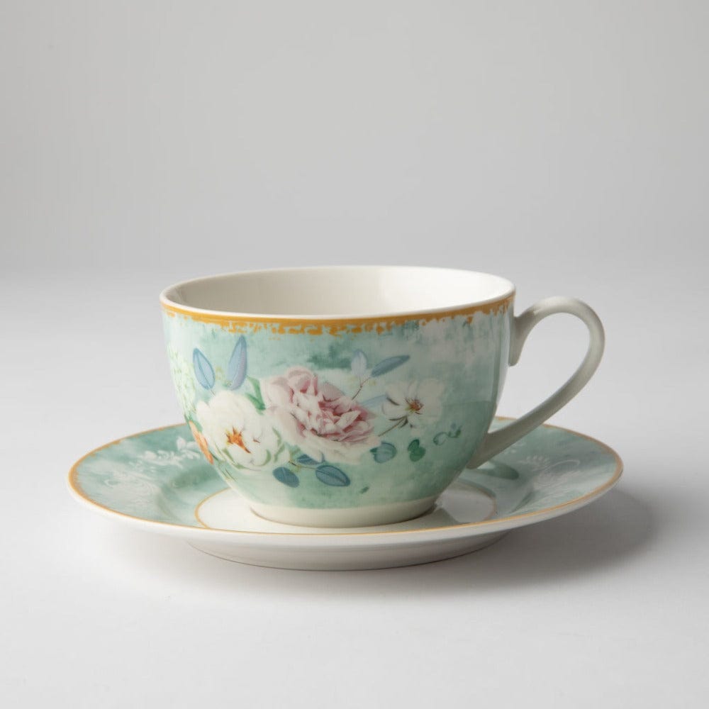 Jenna Clifford Bowls Jenna Clifford Green Floral Cup & Saucer Set Of 4 (2061542588505)