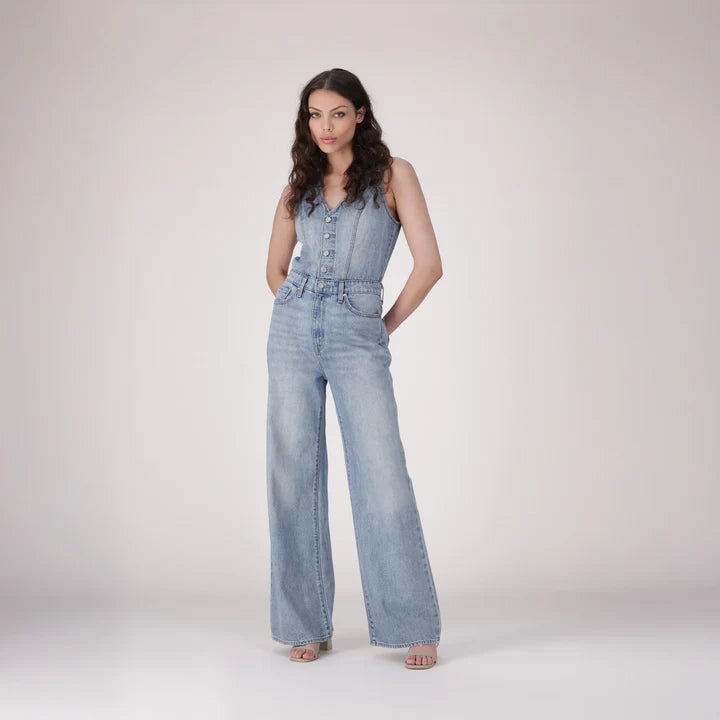 Levi's Women'S Denim Wide-Leg Jumpsuit - Med Indigo - Worn In