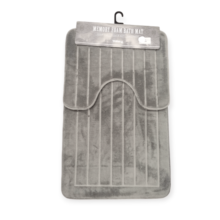Waltex BATH MAT Waltex 2 Piece Memory Foam Bath Mat Set Charcoal MEMO142C