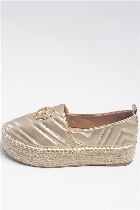 Sissyboy Sissyboy Ladies Quilted Espadrille Gold Shoes (7348233535577)