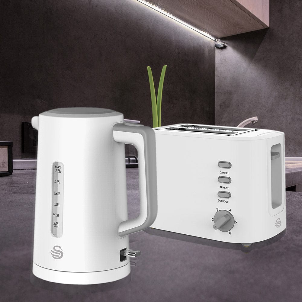 Swan TOASTER & KETTLE Swan White Cordless Kettle and 2 Slice Toaster Breakfast Pack SPP9W (7229356834905)