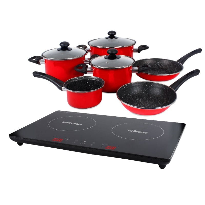 Mellerware POTS Mellerware Pack 10 Piece Black Induction Cooker And Pot Set 3000W Capri (6781840916569)