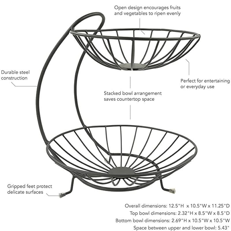 Continental Homeware Plasticware Continental Houmeware Double Layer Fruit Basket Black CH736 (7299230335065)