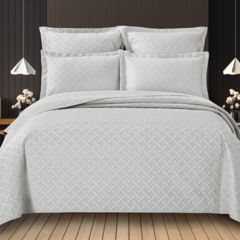 Egyptian Cotton BEDSPREAD Hotel Collection Ritz 5 Piece Quilt Set Silver Queen (6568669577305)