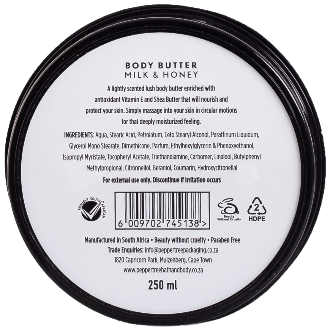 Pepper Tree SOAP DISH Body Essentials Milk & Honey Body Butter 250 ml (7226524270681)