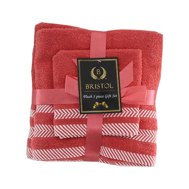 Bristol TOWEL Bristol 100% Cotton Plush Towel Set - 3-Piece Coral (4741227151449)