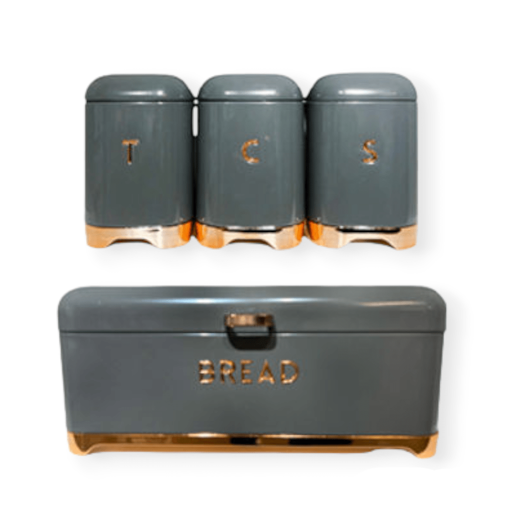 Continental Homeware CANISTER Continental Homeware 4Pcs Retro Bread Bin with Rose Gold Base CH808 (7305524772953)