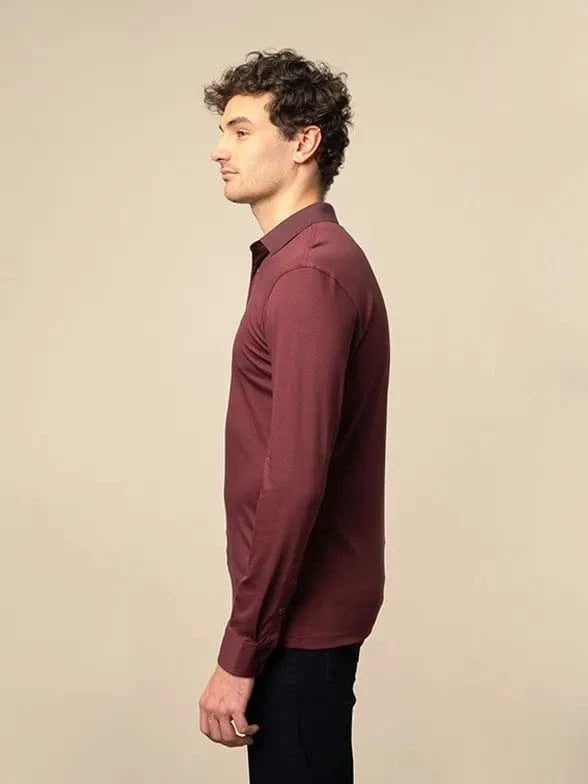 Polo Golf T Shirt Polo Mens Double Yarn Long Sleeve Golfer Burgundy