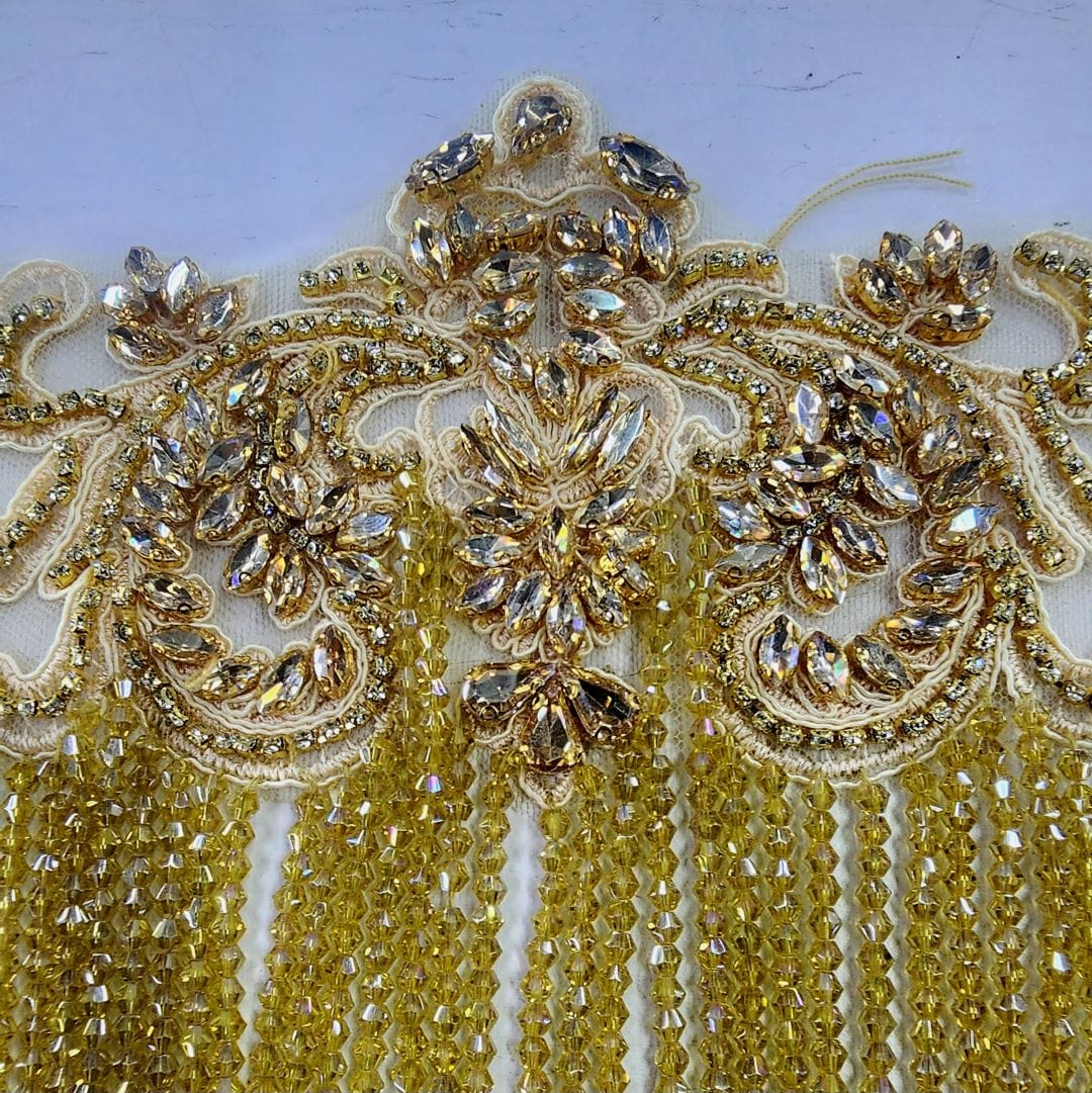 BEADED PATCHES Habby Beaded Patch With Fringing Gold (7456513884249)