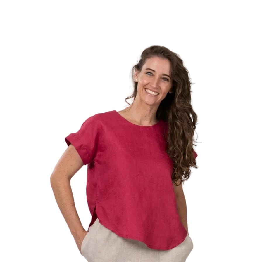 De Tiamo Clothing De Tiamo Skye Linen Top-Cerise ST1-CE