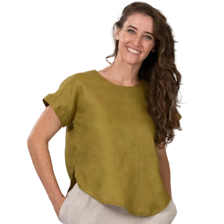 De Tiamo Skye Linen Top-Olive ST1-OG