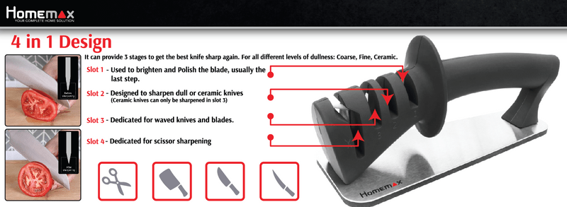 HOMEMAX knife set Homemax Samurai 4-in-1 Knife & Scissor Sharpener HUS001