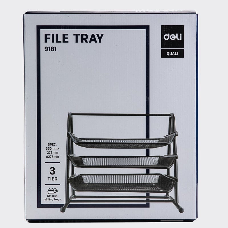 Deli School Stationery Deli File Tray 350x278x275mm Black (7396697800793)