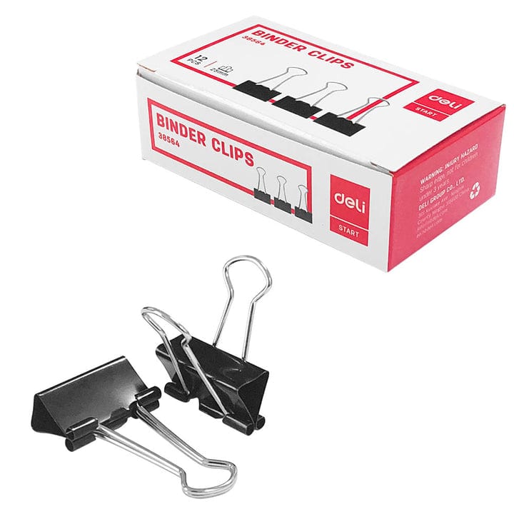 Deli Tech & Office Deli Foldback Binder Clips  19mm (12pc) In Box Black (7335598784601)