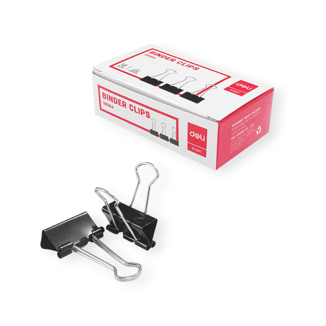 Deli Foldback Binder Clips 19mm 12pc In Box Black for Sale