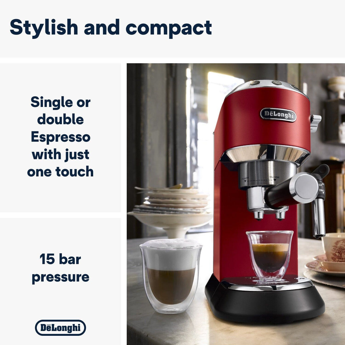 Delonghi COFFEE MACHINE Delonghi Dedica Style Matt Pump Espresso Maker Red EC685.R