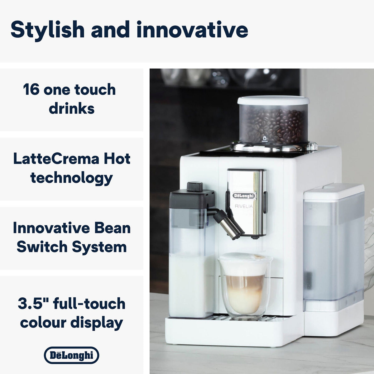 Delonghi COFFEE MACHINE Delonghi Rivelia Bean To Cup Coffee Machine Arctic White EXAM440.55.W