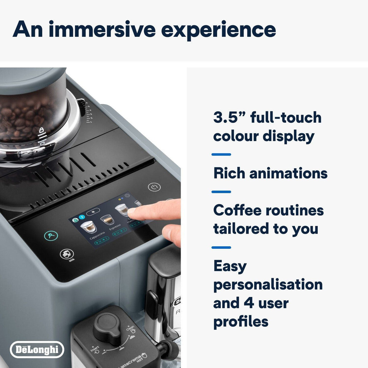 Delonghi COFFEE MACHINE Delonghi Rivelia Bean to Cup Coffee Machine Pebble Grey EXAM440.55.G