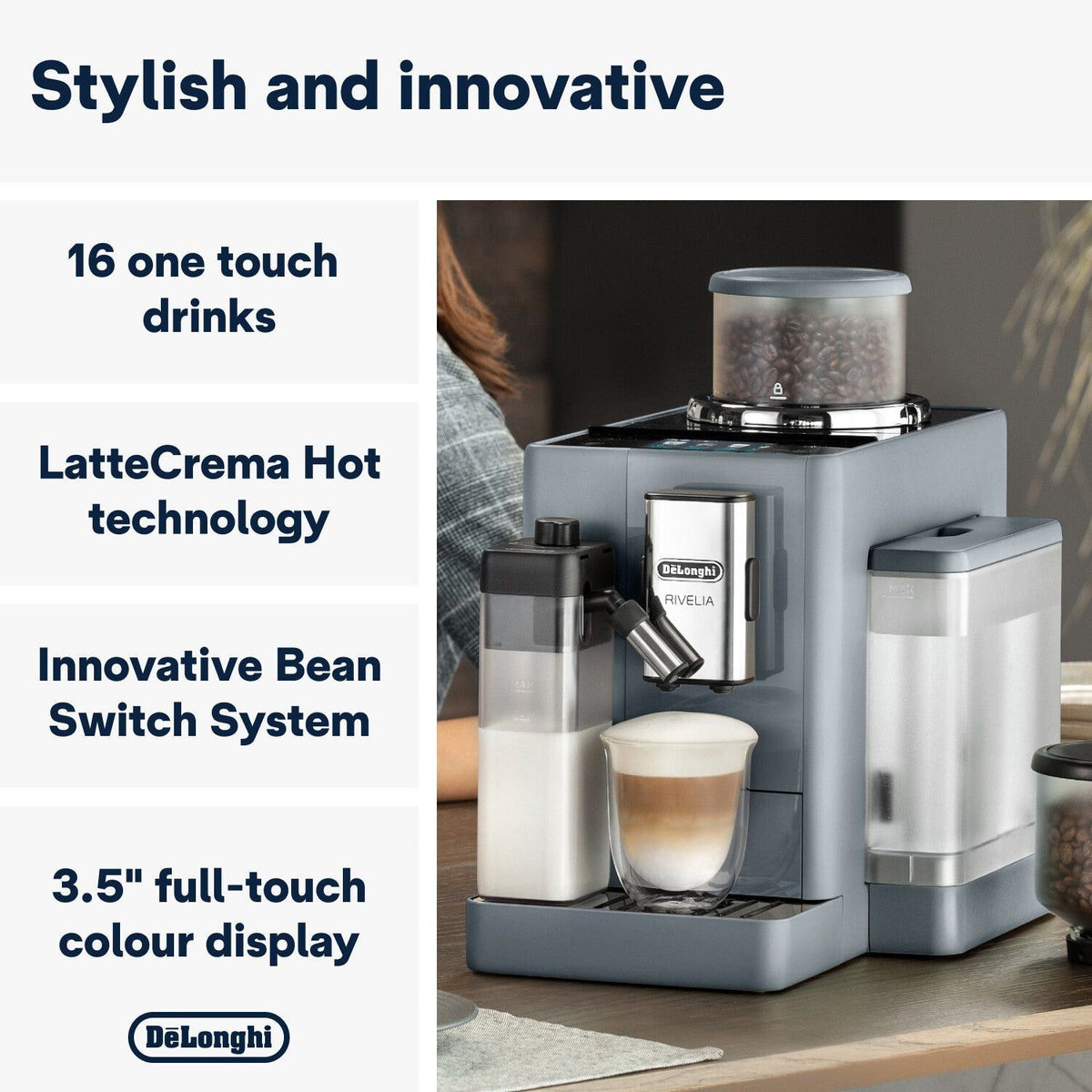 Delonghi COFFEE MACHINE Delonghi Rivelia Bean to Cup Coffee Machine Pebble Grey EXAM440.55.G