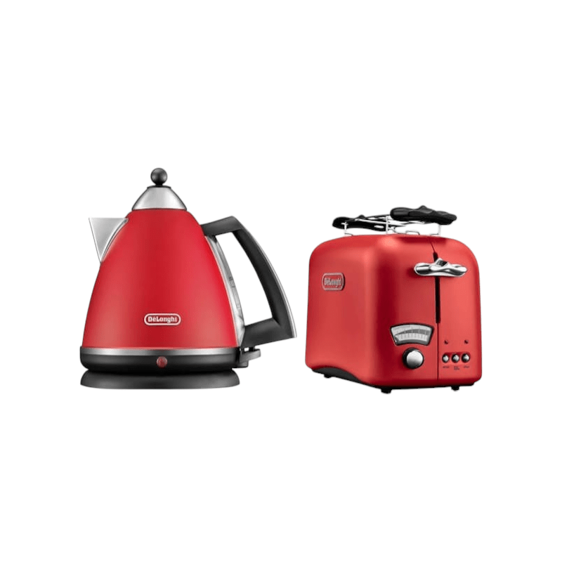 Delonghi TOASTER DeLonghi Argento Toaster & Kettle Set Red (7884326699097)