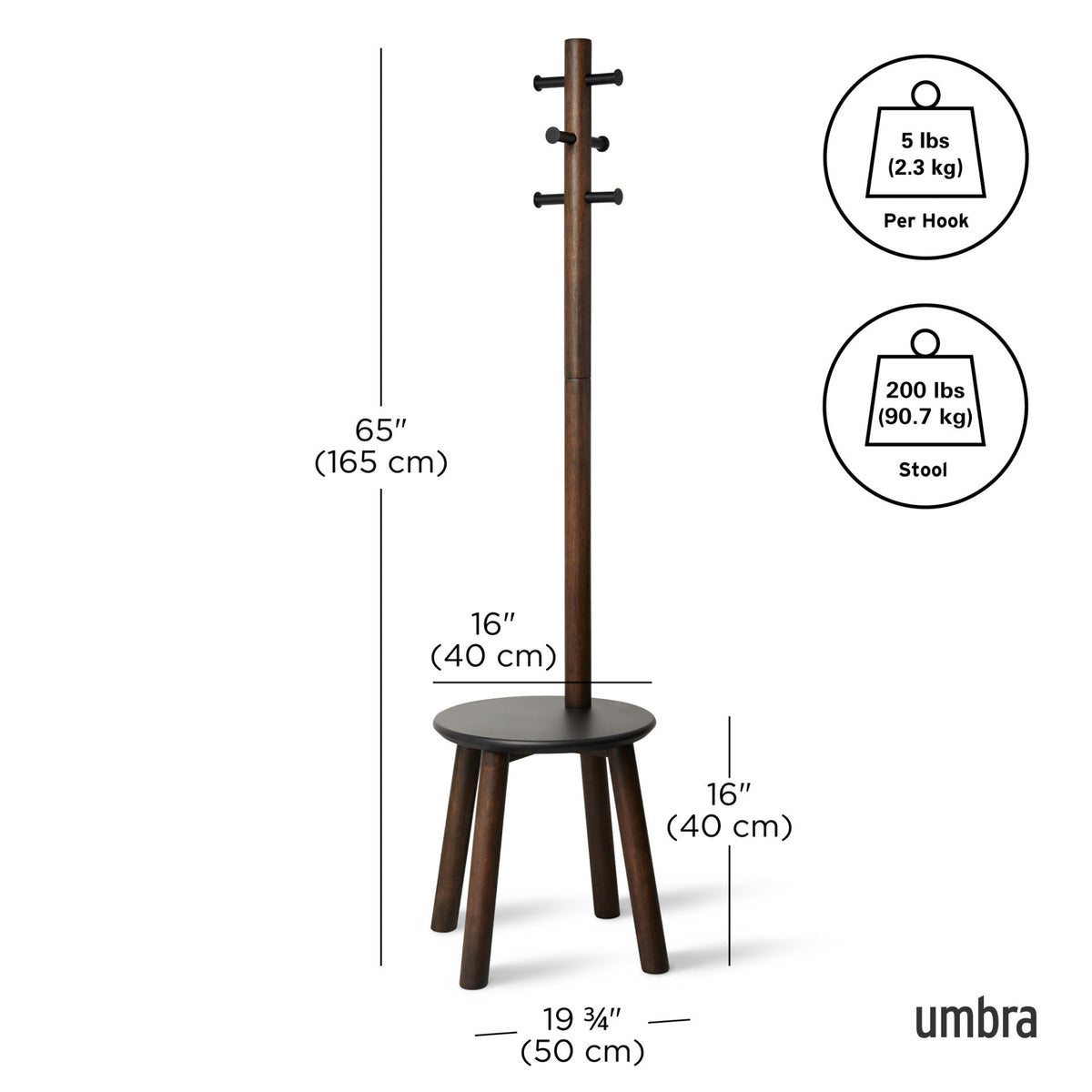 Umbra Pillar Stool and Coat Rack Black & Walnut UMB1014257048