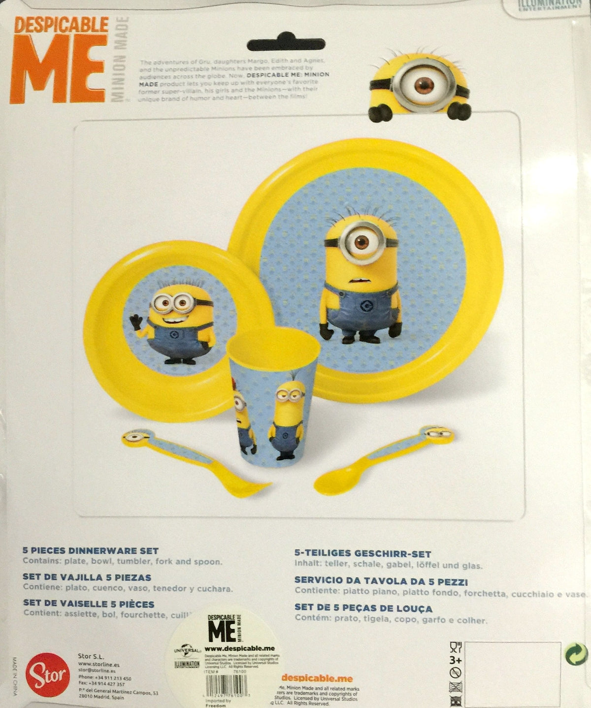 Disney LUNCH BOX Minions Plastic 5 Piece Dinner Set Blue/Yellow (7306434084953)