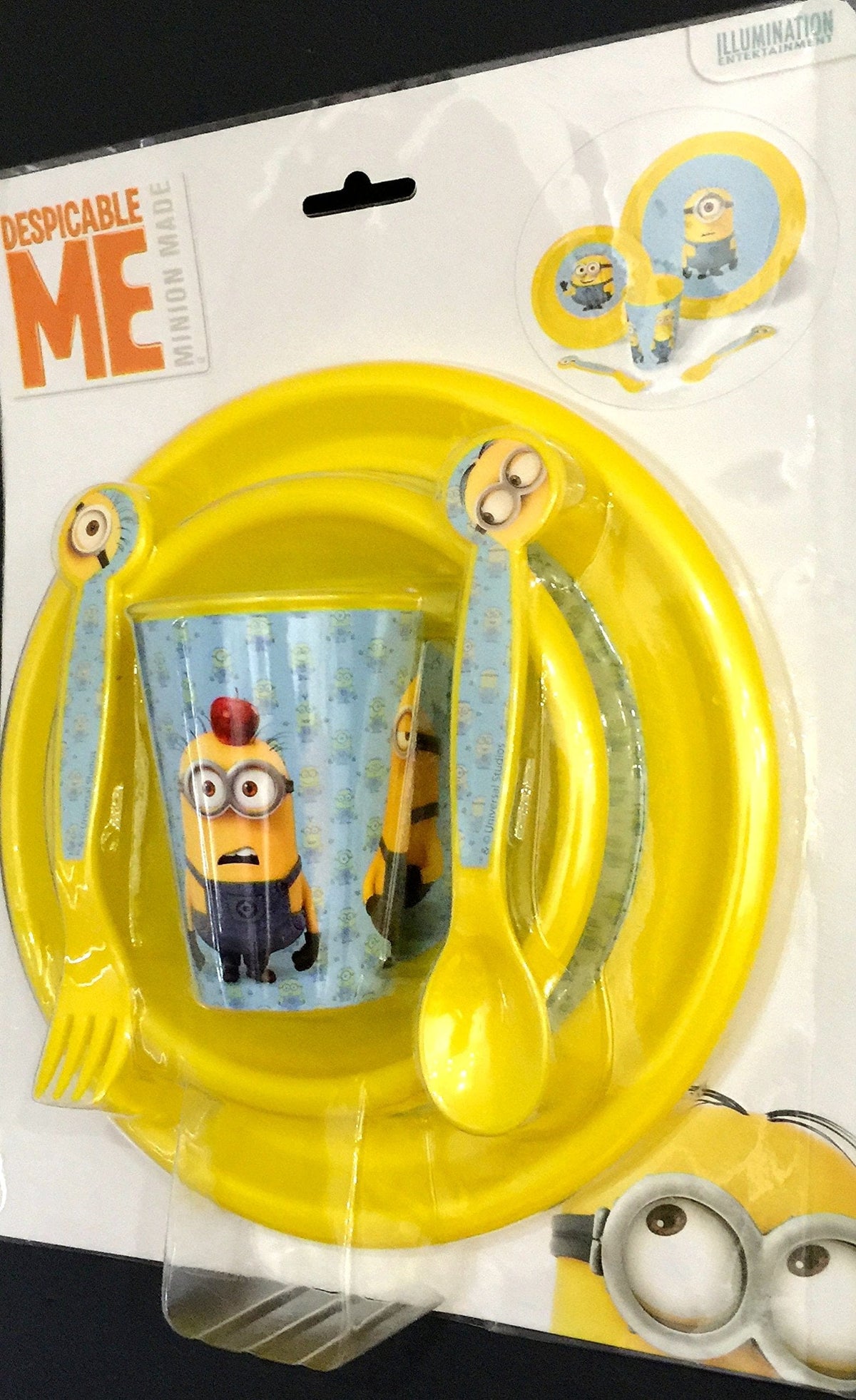 Disney LUNCH BOX Minions Plastic 5 Piece Dinner Set Blue/Yellow (7306434084953)