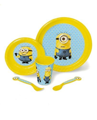 Disney LUNCH BOX Minions Plastic 5 Piece Dinner Set Blue/Yellow (7306434084953)