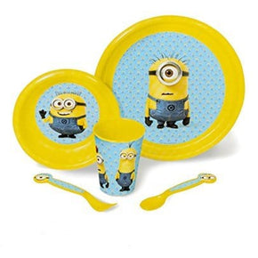 Disney LUNCH BOX Minions Plastic Lunch Set Blue Yellow (7306434084953)