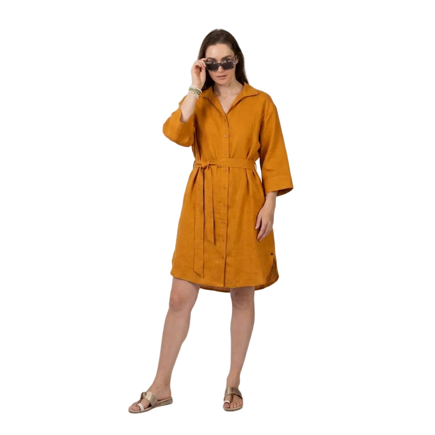 De Tiamo Ladies Midi Breeze Dress-Tumeric