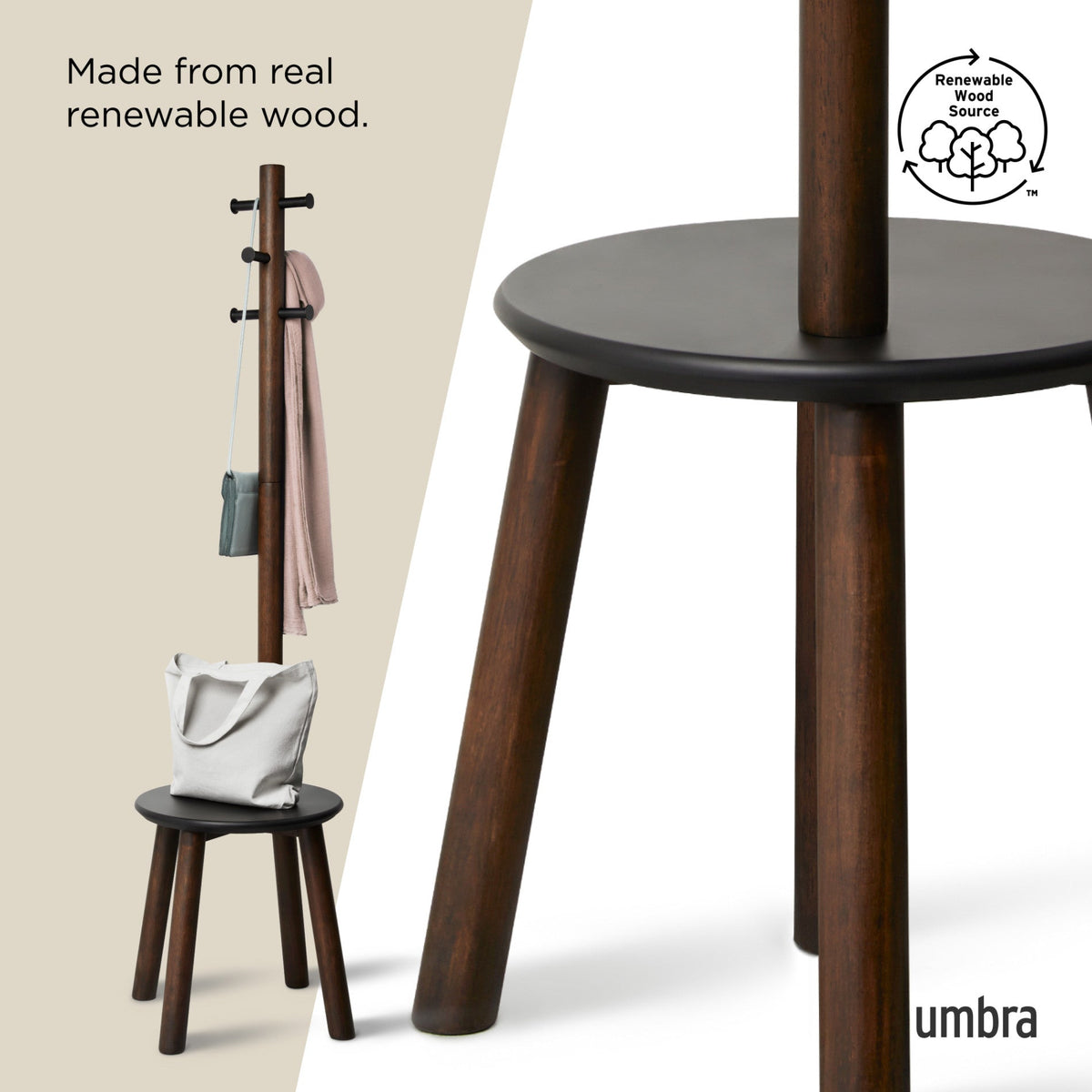 Umbra Pillar Stool and Coat Rack Black & Walnut UMB1014257048
