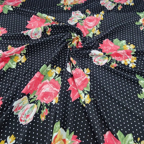DTY Dress Fabrics Black Printed Floral Dty Brushed Fabric 150cm (7508867481689)