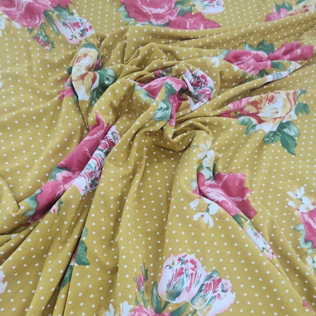 DTY Dress Fabrics Mustard Printed Floral Dty Brushed Fabric 150cm (7508867481689)
