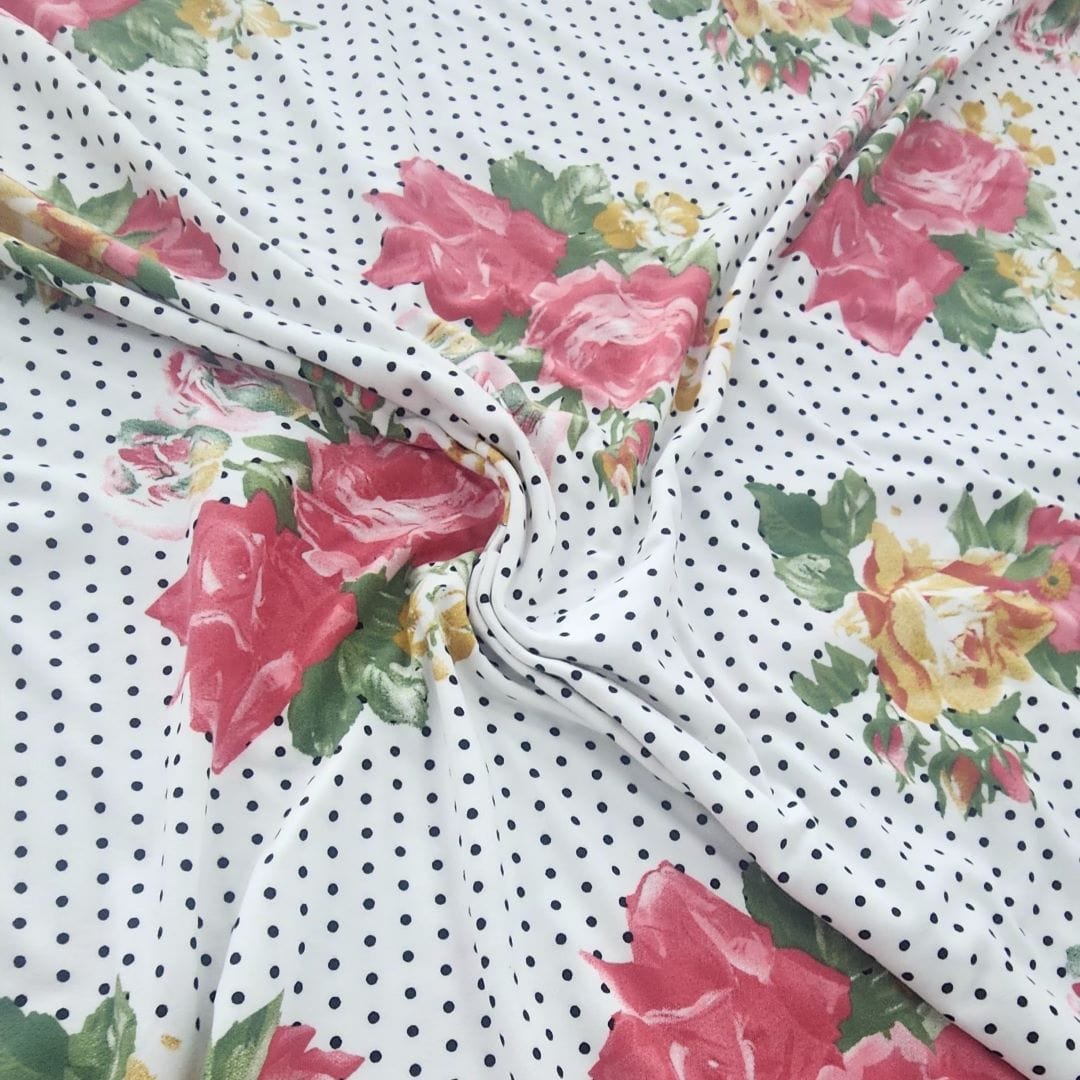 DTY Dress Fabrics White Printed Floral Dty Brushed Fabric 150cm (7508867481689)