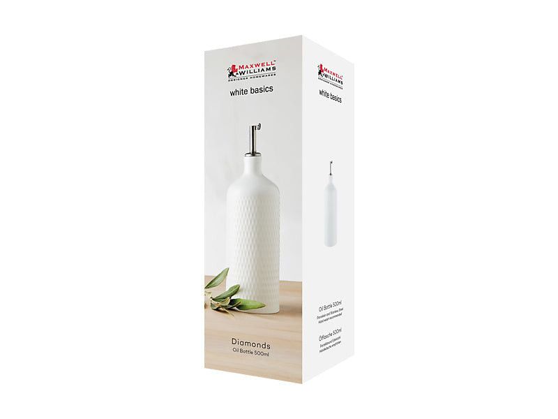 Maxwell & Williams White Basics Diamonds Oil Bottle With Stainless Steel Pourer 500ml DV0194.