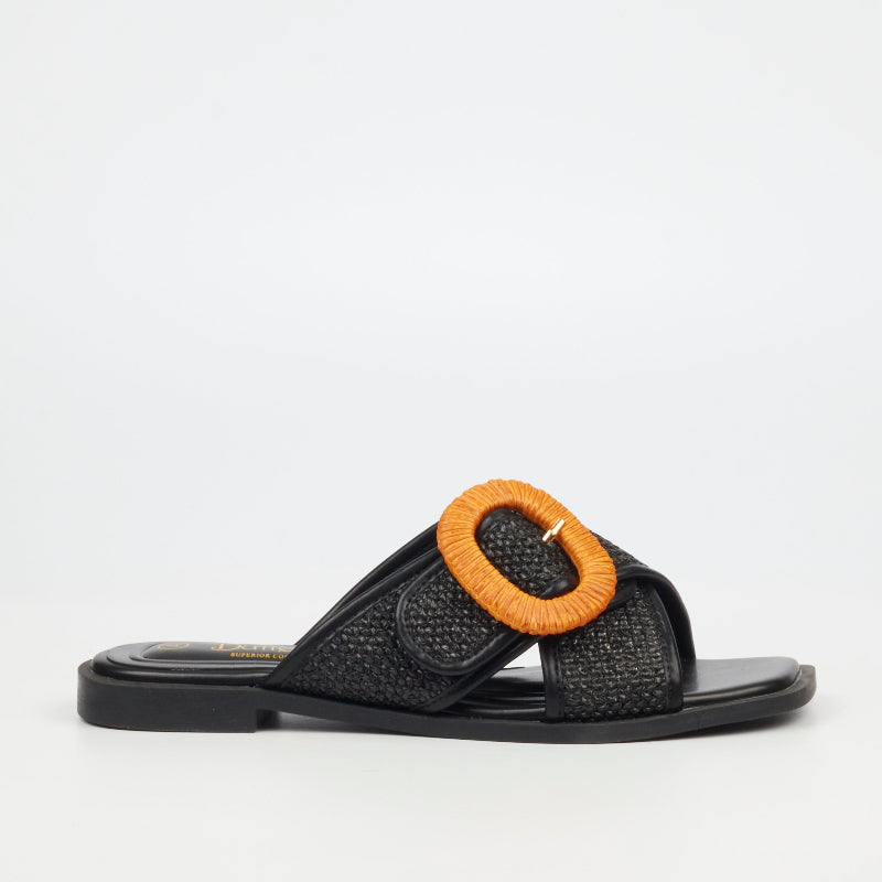 Butterfly Feet Dorey 3 Raffia Flat Sandals – Black (8024879988825)
