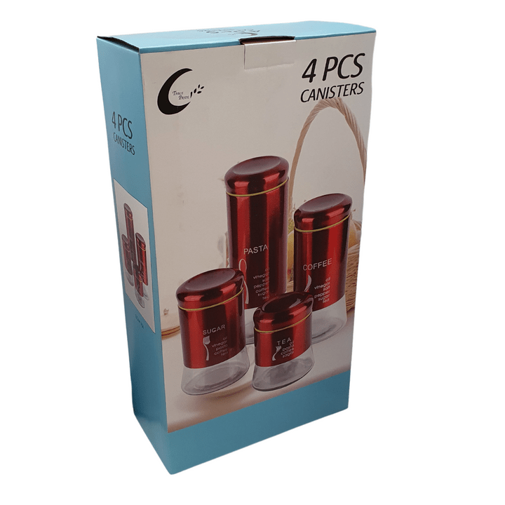 Stainless Steel Bread Bin Coated Stainless Steel Glass Canister Red Set Of 4 (6576143302745)