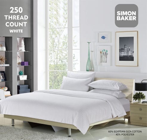 SIMON BAKER Duvet Cover Simon Baker 250 Thread Count Egyptian Cotton Stripe Duvet Cover Set White (6596041211993)