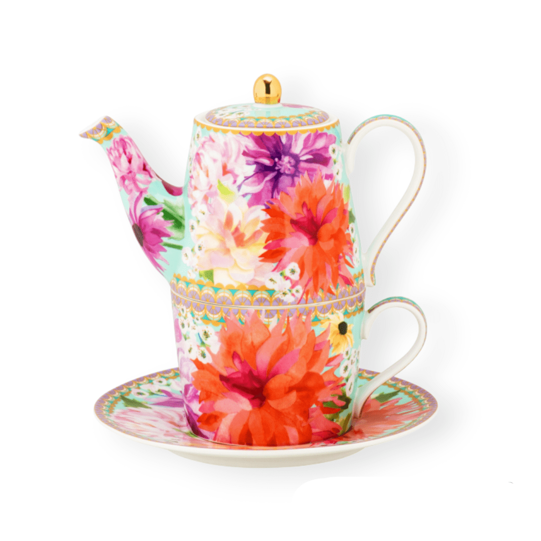 Maxwell & Williams Teapot Maxwell & Williams Dahlia Daze Tea for One With Infuser 340ML Sky 340ml HV0332 (7268006330457)