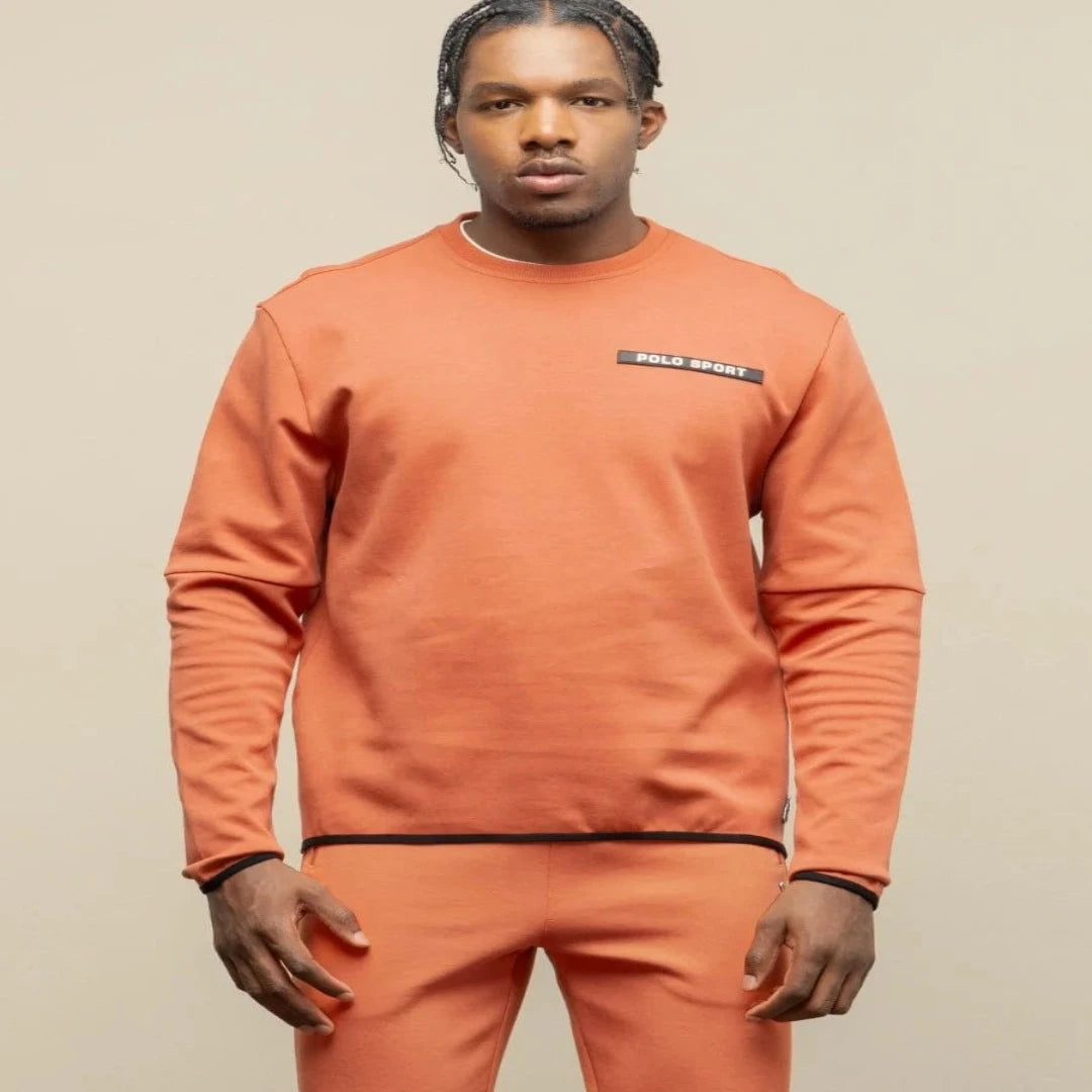 MHC World Polo Sport Long Sleeve Tech Fleece Sweater Top Orange (7683779526745)