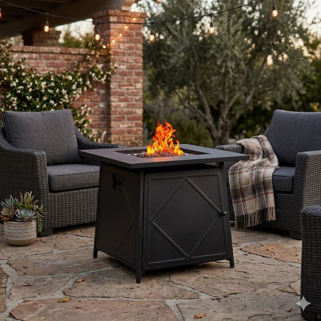 Alva Firetable Outdoor Gas Heater With Lava Rocks and Lid GFT005.
