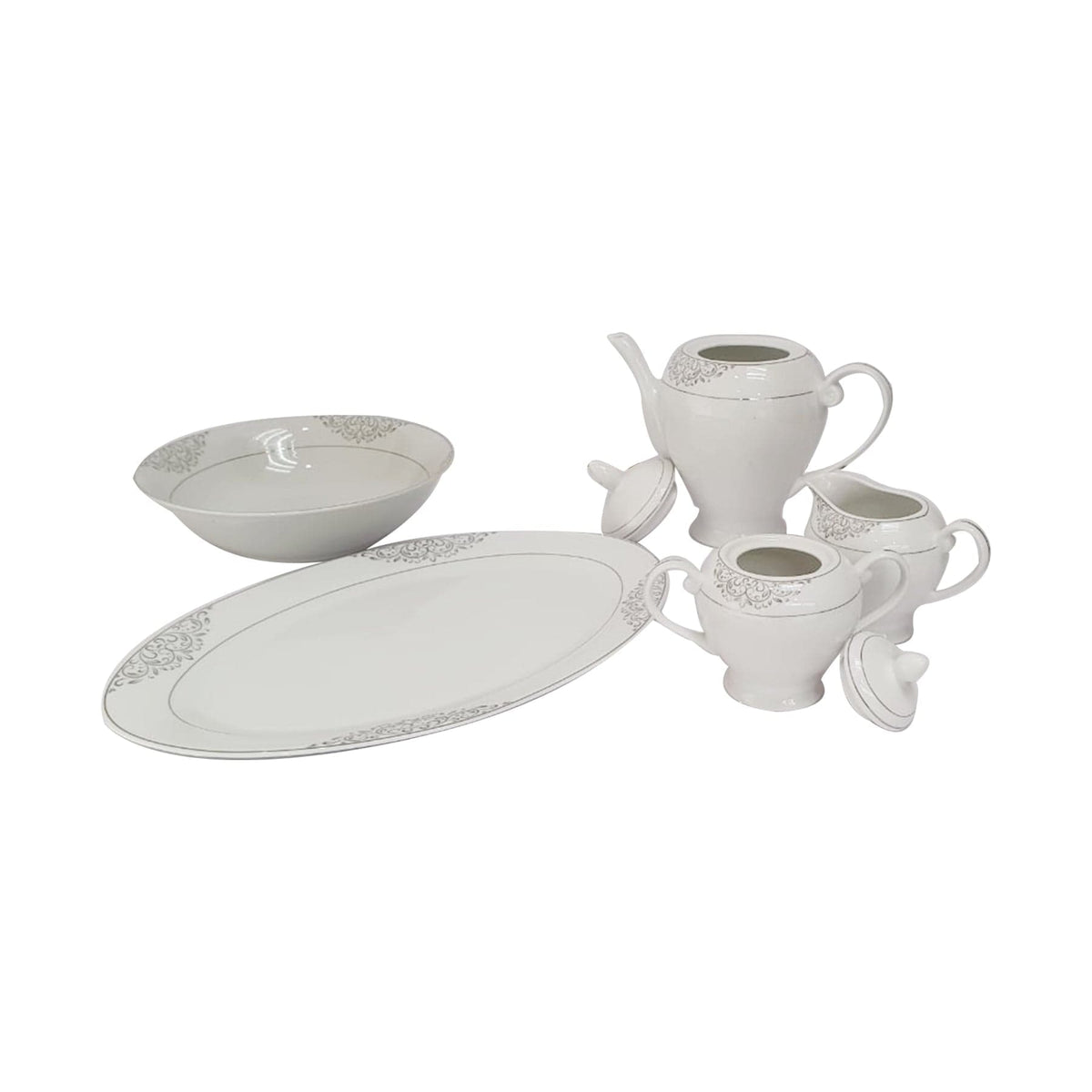 Royal Series Dinner Plate Silver Flower Pattern Dinner Set 47 Piece SGN1423 (7487963889753)