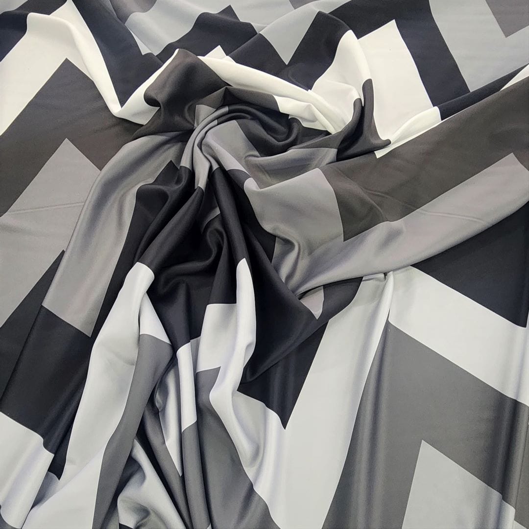 PRINTED SATIN Dress Fabrics Printed Wave Satin Fabric Black/Grey 150cm (7347390677081)
