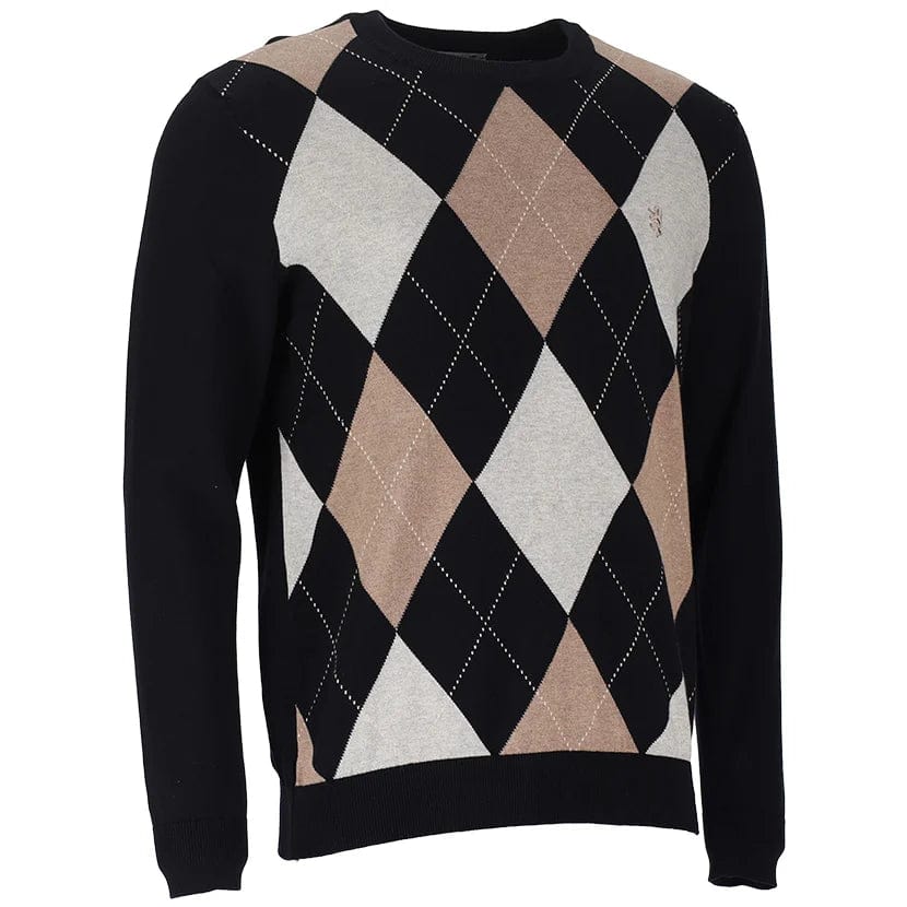 Pringle Sweater Pringle Crew Neck Argyle Mens Black (7302427934809)