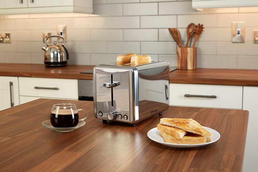Swan TOASTER & KETTLE Swan Classic Polished Stainless Steel Cordless Kettle & 2 Slice Toaster SCR02P (7046078857305)