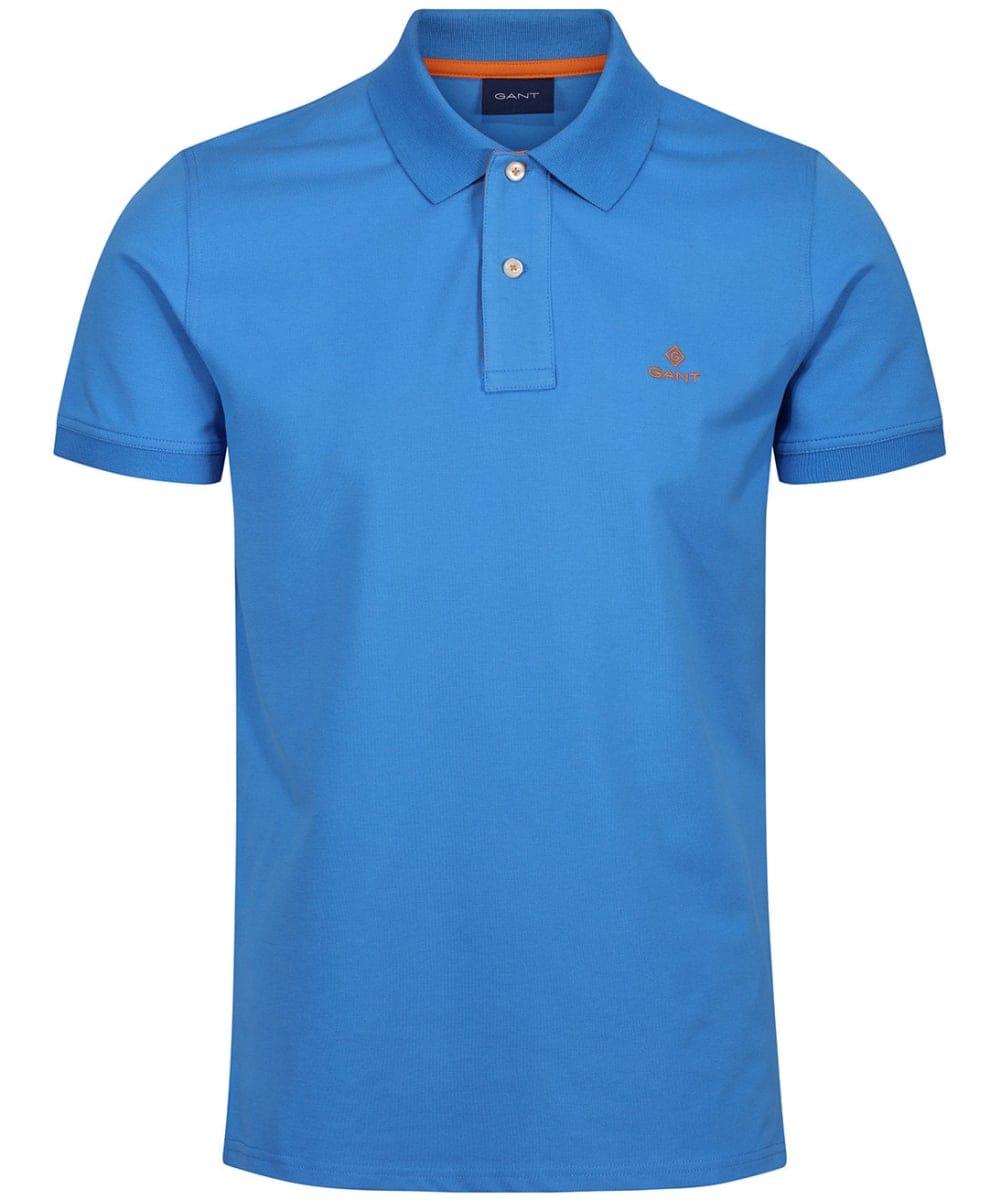 Gant Golf T Shirt Gant Contrast Collar Pique Mid Blue (7138856566873)