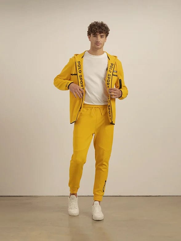 Polo Sweater Polo Mens Sport Tech Fleece Hooded Sweater Top Yellow (7301052530777)