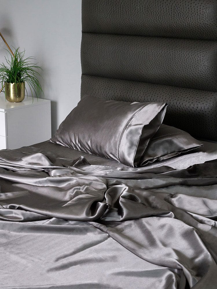 Linen House FITTED SHEET Linen House Satin Sheet Sets Charcoal (7406925086809)