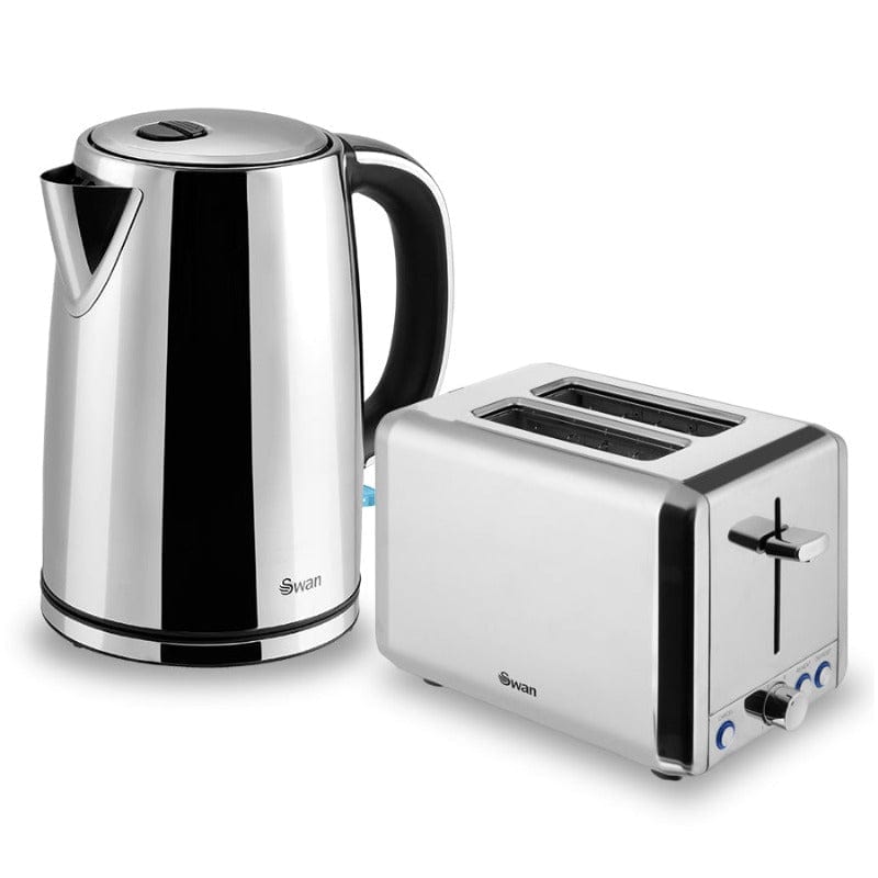 Swan TOASTER & KETTLE Swan Classic Polished Stainless Steel Cordless Kettle & 2 Slice Toaster SCR02P (7046078857305)