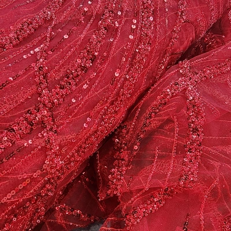 BRIDAL LACE Dress Fabrics Kenzi Beaded Lace  Fabric Red 130cm (7478109536345)